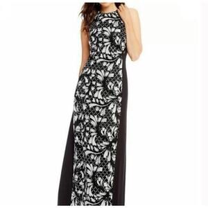 Badgley Mishchka Embroidered Sequin Sleeveless Maxi Dress Size 2 Black White